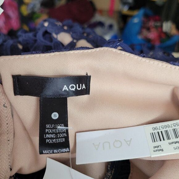 Aqua Bendita Lace Cami Midi Dress S Navy Spaghetti Fit Flare Ladder‎ Lace Bodice - Picture 4 of 13